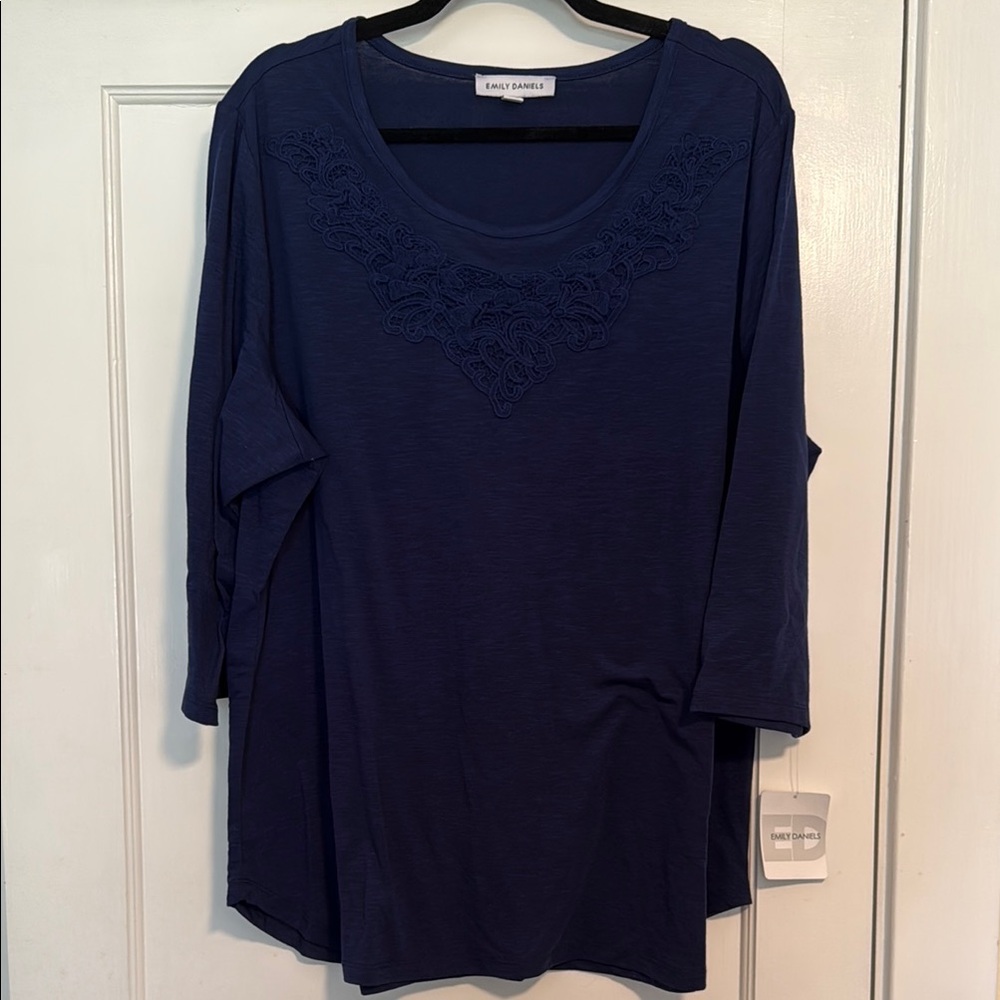 🖤 Emily Daniels Lace Detail 3/4 Sleeve Top NWT